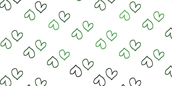 Světle Zelená Vektorová Šablona Čmáranicemi Dekorativní Zářící Ilustrace Srdcem Abstraktní — Stockový vektor