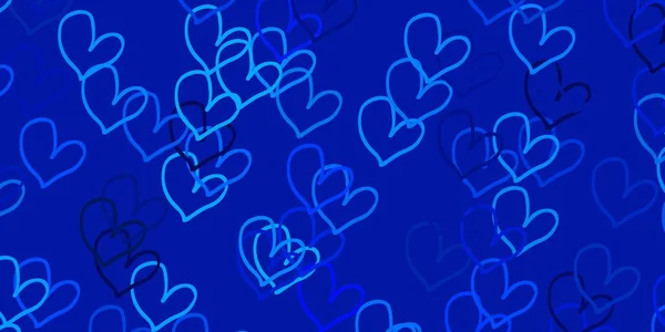Світлий Blue Векторний Шаблон Каракульними Серцями Блискуча Абстрактна Ілюстрація Барвистими — стоковий вектор
