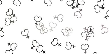 Açık gri vektör şablonu ve iş kadını işaretleri. Kadınların güç ve güç göstergelerini gösteren bir ilüzyon. Kadınların gücünü göstermek için en iyi tasarım..