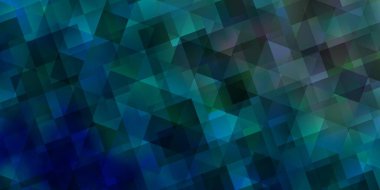 Kristallerle, üçgenlerle açık mavi vektör şablonu. Soyut arkaplanda renkli eğimli üçgenler. Broşürler, broşürler için desen