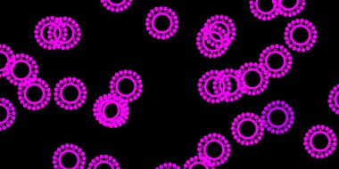 Koronavirüs elementli koyu pembe vektör deseni. Biyolojik değişim şekilli soyut çizimler. Salgın bilgisine karşı basit tasarım.