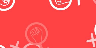 Üzerinde kadın güç sembolleri olan açık kırmızı vektör arkaplanı. Değişken feminizm şekilli renkli bir illüstrasyon. Web siteniz için basit tasarım.