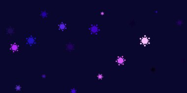 Covid-19 sembollü açık mor vektör arkaplanı. Basit ve soyut bir şekilde renkli hastalık sembolleri. Sağlık korunması için duvar kağıdı.