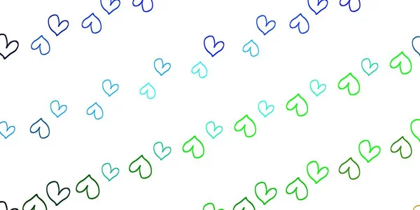 Ljusblå Grön Vektor Mönster Med Färgglada Hjärtan Vacker Färgad Illustration — Stock vektor