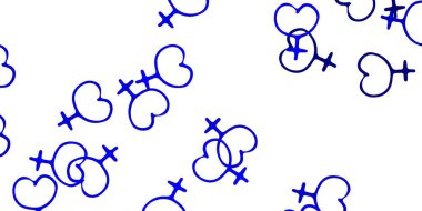 Kadın hakları sembollü hafif BLUE vektör dokusu. Modern stilde eğilim gösteren renkli feminizm sembolleri. Uluslararası Kadınlar Günü için arkaplan.