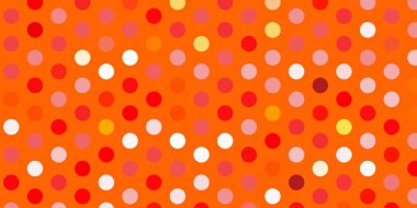 Açık kırmızı, daire şekilli sarı vektör düzeni. Renkli damlaları olan soyut parlak bir illüstrasyon. Broşürler, broşürler için desen.