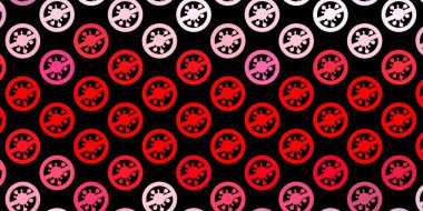 Koronavirüs elementli koyu kırmızı vektör deseni. Basit ve soyut bir şekilde renkli hastalık sembolleri. Biyolojik tehlike uyarısı için tasarım.