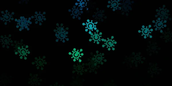 Fondo Vector Azul Oscuro Verde Con Símbolos Covid Ilustración Inteligente — Archivo Imágenes Vectoriales
