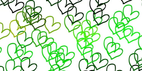 Light Green Yellow Vector Texture Lovely Hearts Decorative Shining Illustration — Stock Vector