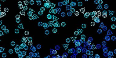 Esrarengiz sembollü koyu mavi vektör arkaplan. Renkli mistik semboller. Antik tarzda bir eğilim var. Okült tasarımın için basit bir temel.