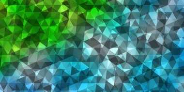 Açık mavi, çokgen şekilli yeşil vektör deseni. Renkli üçgenlerin olduğu bir resim. Reklamlar için desen.