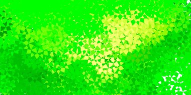 Açık yeşil, üçgen formlu sarı vektör düzeni. Modern tarzda üçgen şekilli akıllı soyut çizimler. Reklamlarınıza basit bir ekleme..