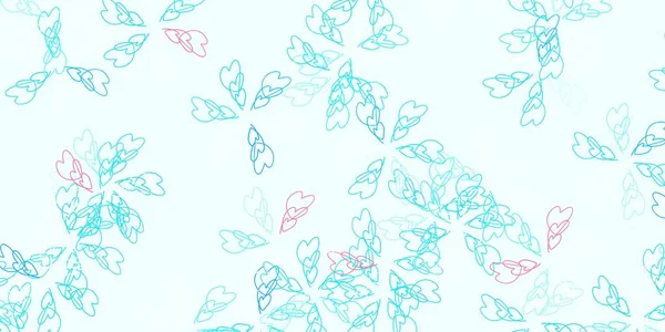 Hellblauer Roter Vektor Abstrakter Hintergrund Mit Blättern Skizzenhafte Kritzeleien Mit — Stockvektor