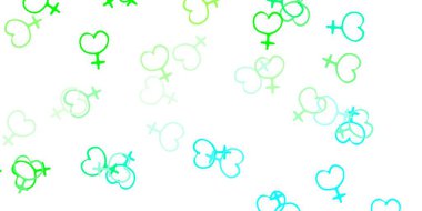 Kadın hakları sembollü açık yeşil vektör dokusu. Kadın gücünün resmedildiği soyut bir çizim. Uluslararası Kadınlar Günü için arkaplan.