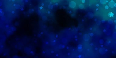 Koyu mavi, yeşil vektör arkaplan daireli, yıldızlı.