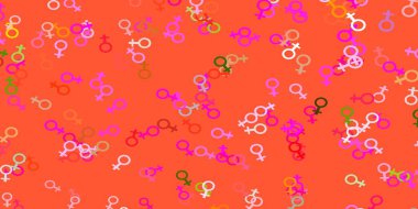 Açık pembe, feminizm unsurlu yeşil vektör deseni. Modern stilde eğilim gösteren renkli feminizm sembolleri. İşiniz için en iyi tasarım.