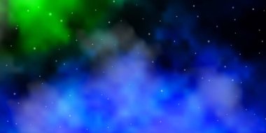 Koyu mavi, soyut yıldızlı yeşil vektör deseni. Yıldızlı bulanık dekoratif tasarım. İş tanıtımınız için tasarım.