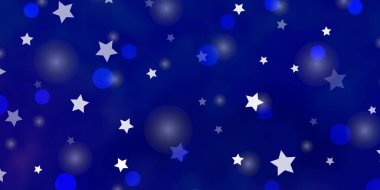 Işık Mavisi vektör arkaplanı, daireler, yıldızlar. Baloncuklu, yıldızlı, gradyan tarzda soyut tasarım. Kartvizitler, web siteleri için şablon.