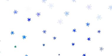 Açık mavi, covid-19 sembollü yeşil vektör arkaplan. Dekoratif tarzında renkli işaretleri olan akıllı illüstrasyon. Karantina olayları için en iyi tasarım.