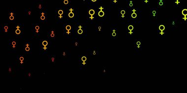 Açık yeşil, feminizm unsurlu sarı vektör deseni. Kadın gücünün resmedildiği soyut bir çizim. Uluslararası Kadınlar Günü için arkaplan