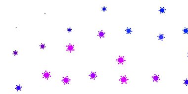 Açık pembe, mavi vektör desenli ve koronavirüs elementli. Biyolojik değişim şekilli soyut çizimler. Salgın bilgisine karşı basit tasarım.