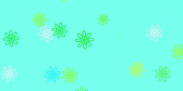 Azul Claro Modelo Doodle Vetorial Verde Com Flores Gradiente Flores — Vetor de Stock