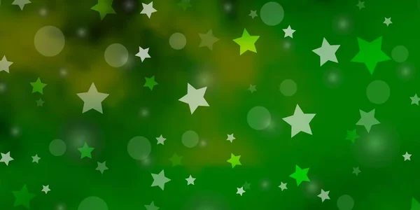 Verde Claro Plantilla Vector Amarillo Con Círculos Estrellas — Archivo Imágenes Vectoriales