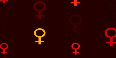 Kadın sembollü açık kırmızı vektör arka planı. Modern stilde eğilim gösteren renkli feminizm sembolleri. Web uygulamalarınız için yeni tasarım.