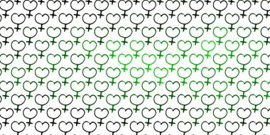 Üzerinde kadın güç sembolleri olan açık yeşil vektör arkaplanı. Kadınların güç ve güç göstergelerini gösteren bir ilüzyon. Web siteniz için basit tasarım.