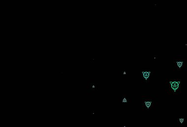 Sihirli elementlerle koyu yeşil vektör deseni. Gradyan simya şekilli renkli bir illüstrasyon. Sihir için dizayn, ruhsal olaylar.