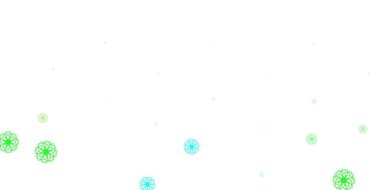 Açık yeşil vektör karalama desenli çiçekler. Sıradan arka planda çiçekler olan basit bir tasarım. Bahar partileri için renkli desen.