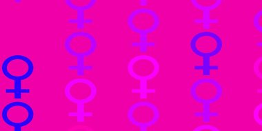 Açık Mor, üzerinde kadın güç sembolleri olan pembe vektör arkaplan. Kadın hakları aktivizmiyle soyut tarzda basit bir tasarım. Uygulamalar için yeni tasarım