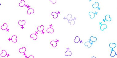 Açık pembe, kadın sembollü mavi vektör arkaplan. Modern stilde eğilim gösteren renkli feminizm sembolleri. Web siteniz için basit tasarım.