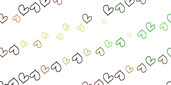 Ανοιχτό Πράσινο Κίτρινο Διανυσματικό Φόντο Λαμπερές Καρδιές Όμορφη Έγχρωμη Απεικόνιση — Διανυσματικό Αρχείο