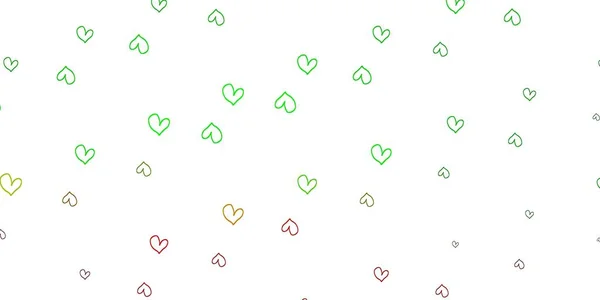 Ανοιχτό Πράσινο Κόκκινο Διανυσματικό Πρότυπο Doodle Καρδιές Όμορφη Έγχρωμη Απεικόνιση — Διανυσματικό Αρχείο
