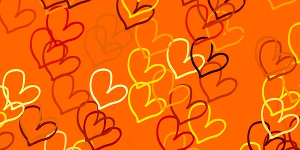 Светло Оранжевый Вектор Искушает Задумчивыми Сердцами Декоративная Сияющая Иллюстрация Сердцами — стоковый вектор