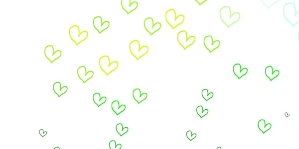 Hellgrünes Gelbes Vektormuster Mit Bunten Herzen Illustration Mit Verliebten Herzen — Stockvektor