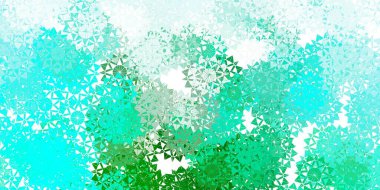 Açık yeşil vektör arka planı ve Noel kar taneleri. Dekoratif Noel tarzında renkli kar unsurları. İş için Xmas tasarımı.