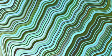 Açık mavi, eğri çizgileri olan yeşil vektör şablonu. Değişken çizgileri olan renkli geometrik örnek. İş tasarımınız için soyut biçim.