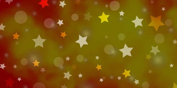 星とライトオレンジベクトルの背景 カラフルなドロップ 星とキラキラ抽象的なイラスト 流行の生地 壁紙のためのパターン — ストックベクタ