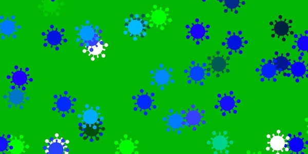 コロナウイルスの要素を持つライトブルー 緑のベクトルパターン 感染フォームと抽象的なスタイルでシンプルなデザイン バイオハザード警告のための設計 — ストックベクタ