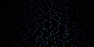 Parlak yıldızlı koyu mavi vektör düzeni. Soyut şablondaki yıldızlarla dekoratif illüstrasyon. Cep telefonları için tema.