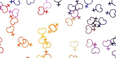 Açık pembe, kadın hakları sembollü sarı vektör dokusu. Kadın gücünün resmedildiği soyut bir çizim. Uluslararası Kadınlar Günü için arkaplan