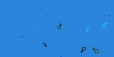 Açık mavi, üzerinde kadın hakları sembolleri olan yeşil vektör dokusu. Kadın gücünün resmedildiği soyut bir çizim. Duvar kağıtları için zarif tasarım.