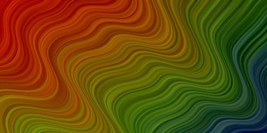 Kıvrımlı ışık çok renkli vektör arkaplanı. Eğimli dairesel kavisli parlak bir illüstrasyon. Reklamlar ve reklamlar için desen.