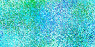 Açık mavi, çizgileri olan yeşil vektör arkaplan. Rengarenk çizgileri ve şekilleri olan parlak bir örnek. Broşürler, broşürler için desen.