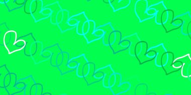 Açık yeşil vektör dokusu ve güzel kalpleri var. Sevgililer günü için aşk konseptinde kalplerin olduğu bir ilüzyon. Karnaval için şablon, festival için romantik broşürler.