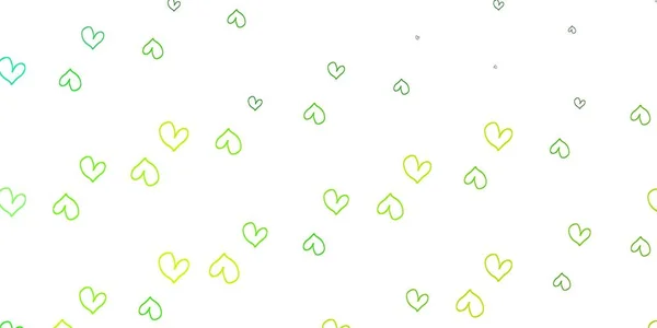 Ljusgrön Gul Vektor Bakgrund Med Hjärtan Glitter Abstrakt Illustration Med — Stock vektor
