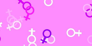 Kadın hakları sembollü açık mor vektör dokusu. Kadın hakları aktivizmiyle soyut tarzda basit bir tasarım. Uluslararası Kadınlar Günü için arkaplan