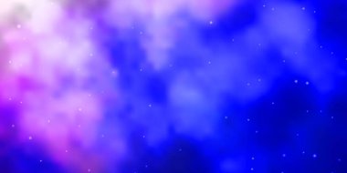 Açık pembe, güzel yıldızlı mavi vektör dokusu. Küçük ve büyük yıldızlı parlak renkli bir illüstrasyon. Hediyeleri paketlemek için desen.